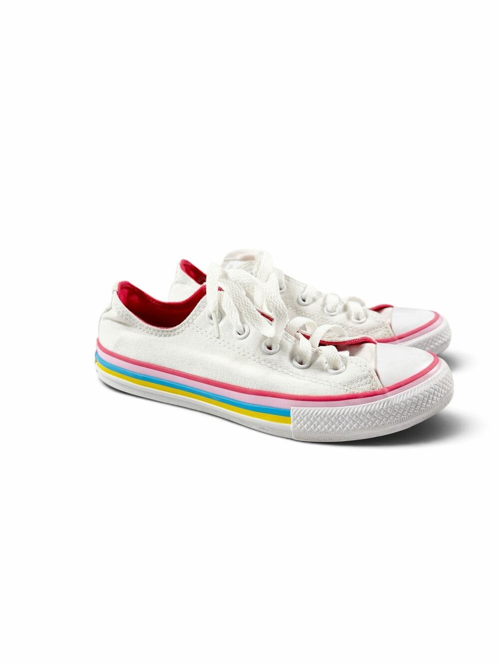 Converse Chuck Taylor All Star Ox Rainbow Stripe White Sneakers Girls Size 1